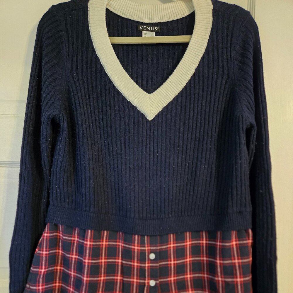 Venus Navy And Red Twofer Color Block Sweater - S… - image 1